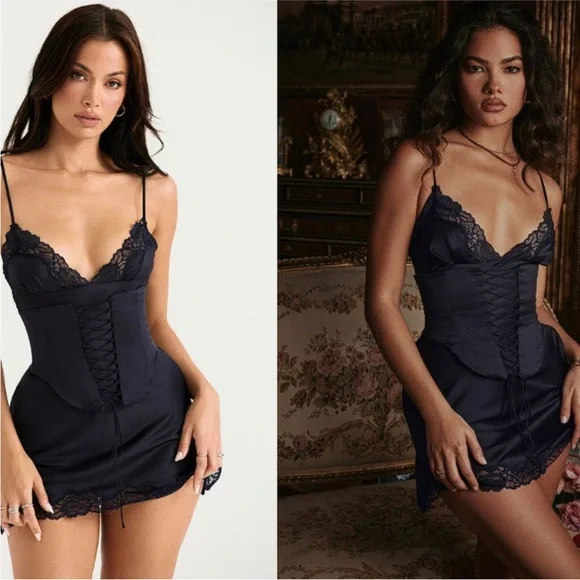 House‎ of CB 'Soraya'  Satin Lace Corset Mini Dress NWOT Size M - Picture 12 of 13